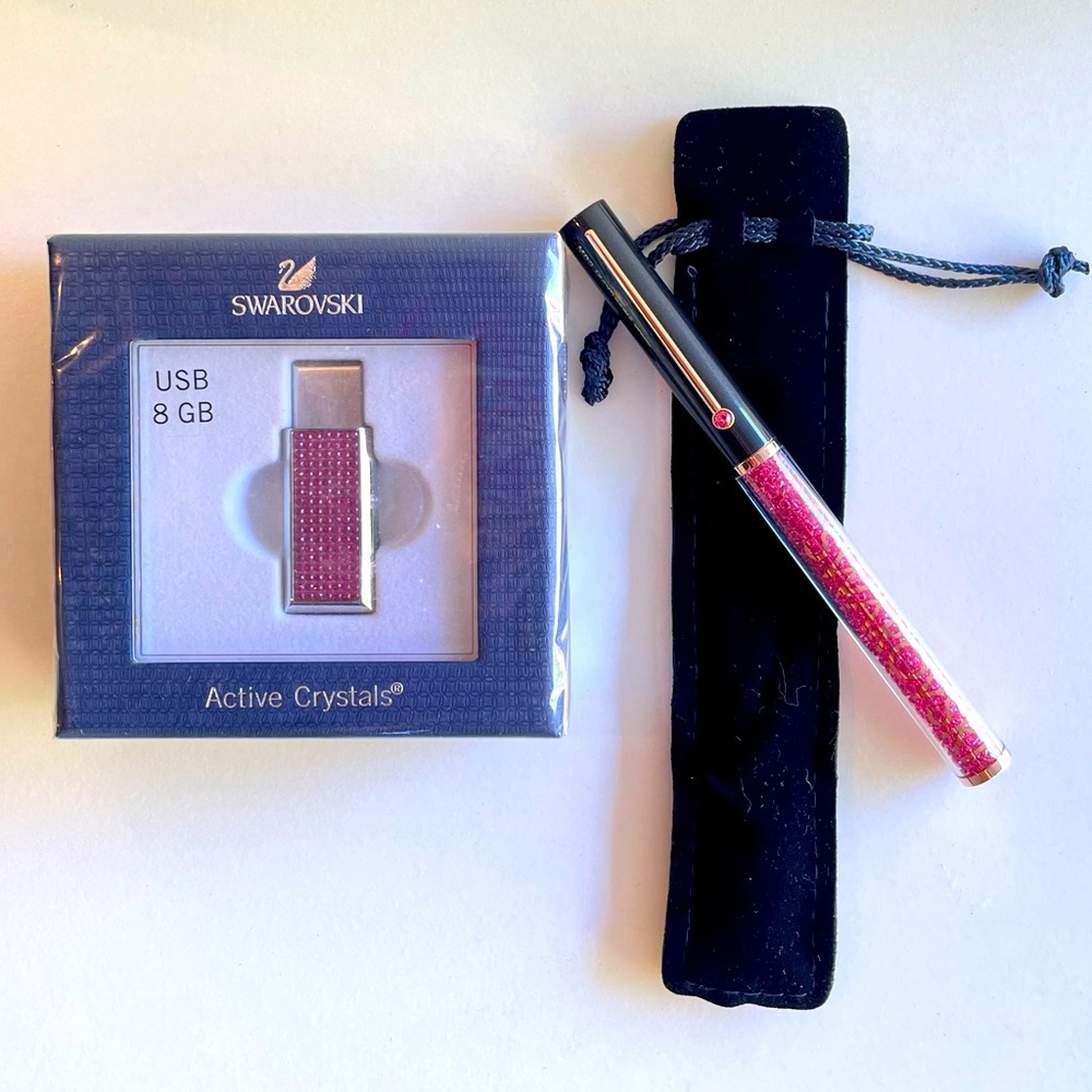Swarovski Gift Set - Embellished USB Stick & Crystalline Pen -Pink